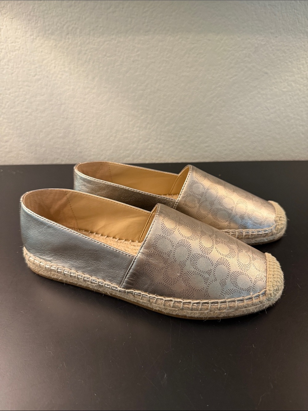 Coach Carley Metallic Silver Espadrille Flats
